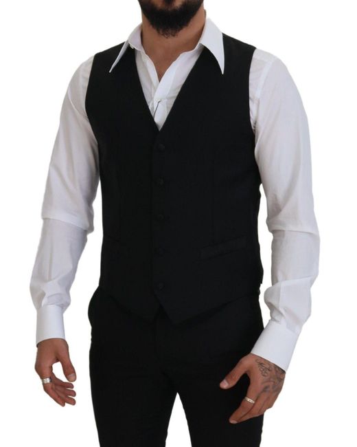 Dolce & Gabbana Black Virgin Wool Waistcoat Formal Dress Vest for men