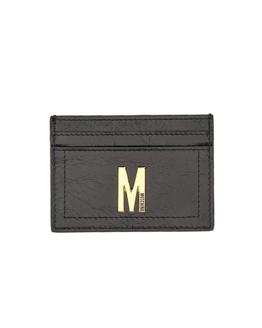 Moschino Black Card Holder With Plaque Leather Wallets & Purses