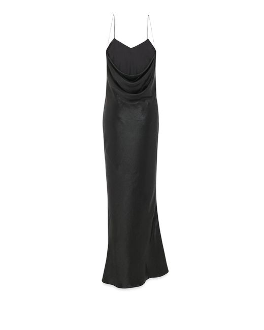 Saint Laurent Black Long Cowlback Dress In Iridescent Satin