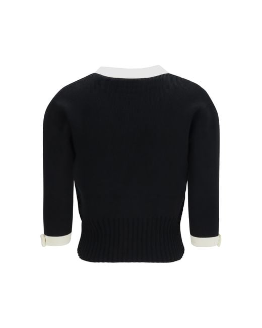 Valentino Black V-Neck Cardigan-Milk Foam/Milk Cotton