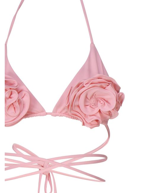 Magda Butrym Pink Triangle Bikini Top With Floral Straps