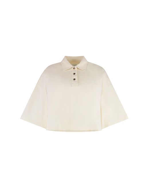 Bottega Veneta Natural Cropped Cotton Piqué Polo Tops