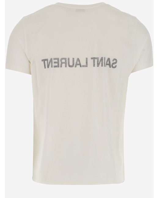 Saint Laurent White Cotton T-Shirt With Logo for men