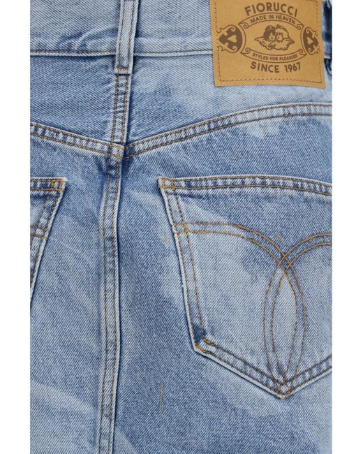 Fiorucci Blue Angel-Print Denim Mini Skirt Cotton