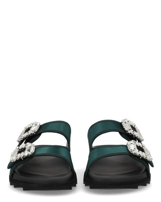 Roger Vivier Green Slidi Viv Sandal Textile
