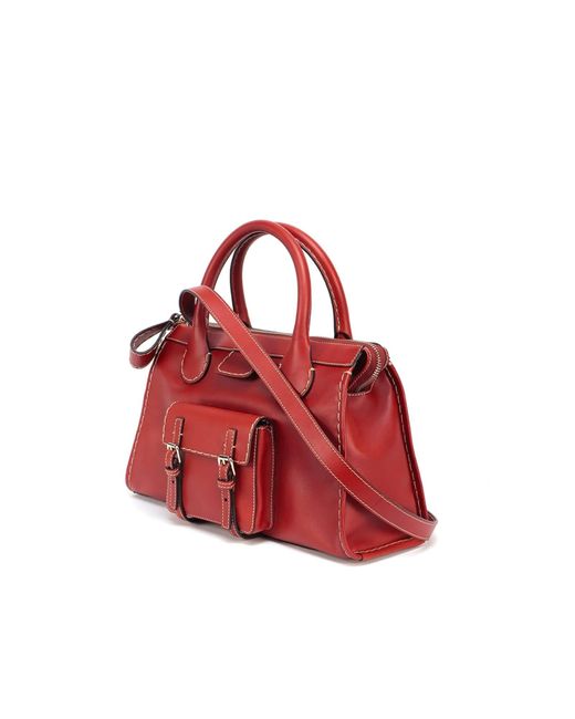 Chloé Red Chloe' Edith Leather Tote Bag