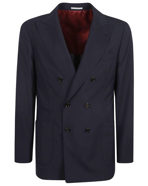 Brunello Cucinelli Blue Double-Breasted Fitted Blazer for men