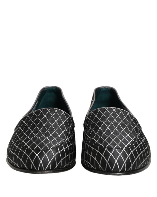 Dolce & Gabbana Gray Velvet Diamond Stitched Loafers Shoes Leather for men