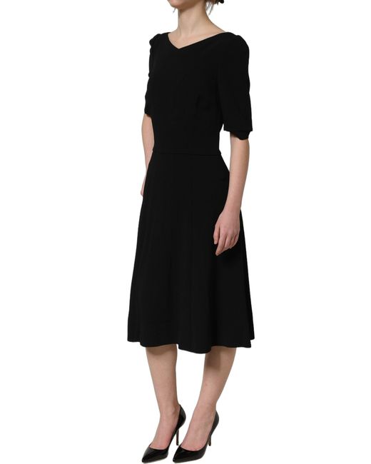 Dolce & Gabbana Black Viscose Short Sleeve A-Line Midi Dress Acetate Elastane