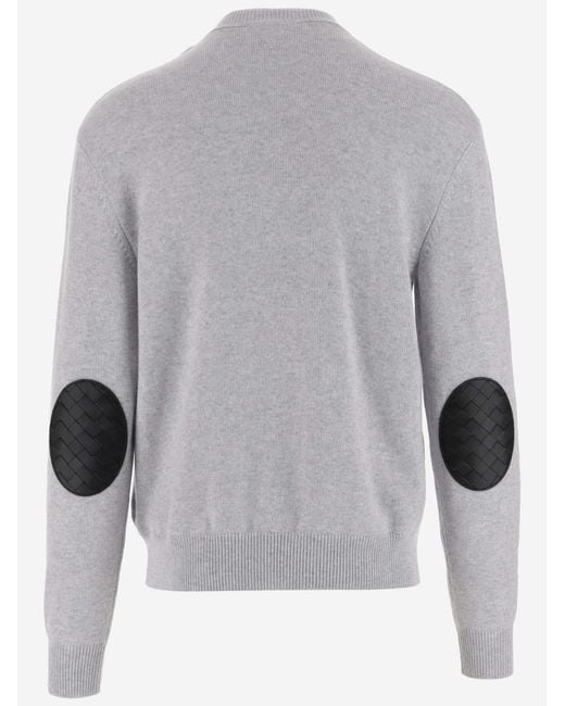 Bottega Veneta Gray Cashmere Sweater With Leather Detail for men