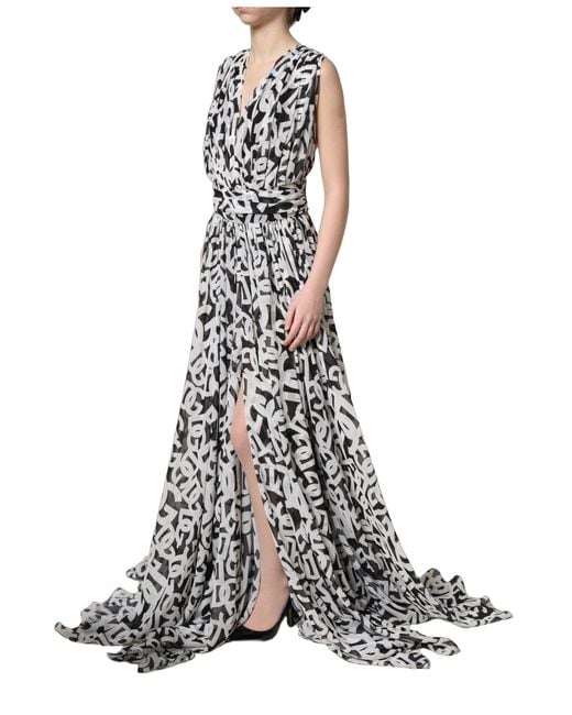 Dolce & Gabbana Black Logo Sleeveless Floor Length Maxi Dress And Polyester
