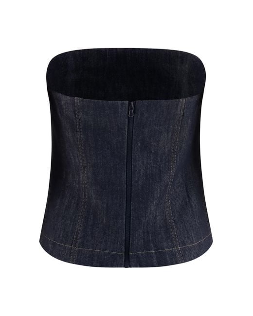 Brunello Cucinelli Blue Denim Effect Twill Bandeau Top Blu Cotton