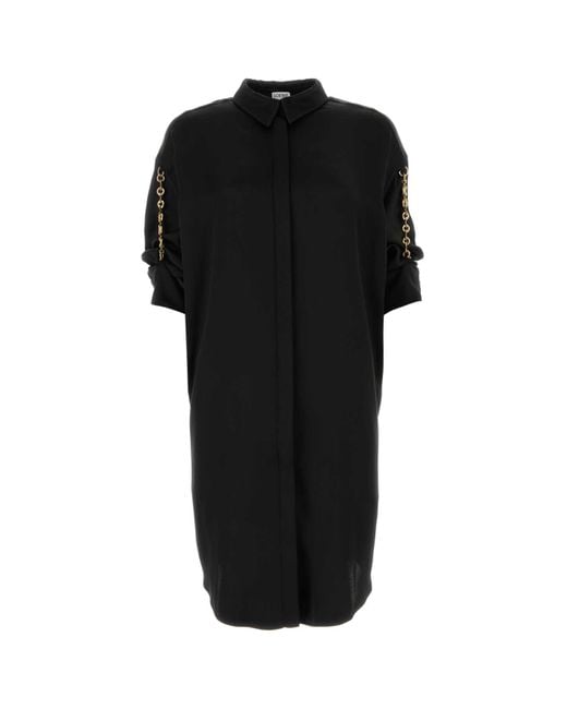 Loewe Black Satin Shirt Dress
