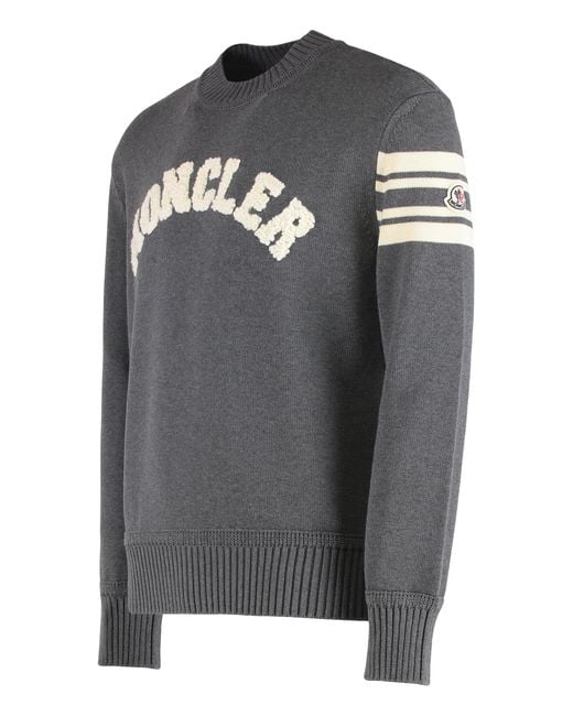 Moncler Gray Cotton Round Neck Sweater Sweatshirts for men