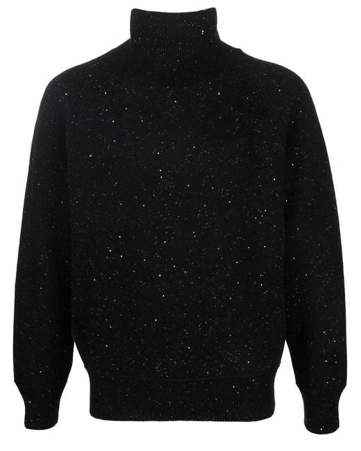 Ferragamo Black Speckle-Knit Roll Neck Jumper for men