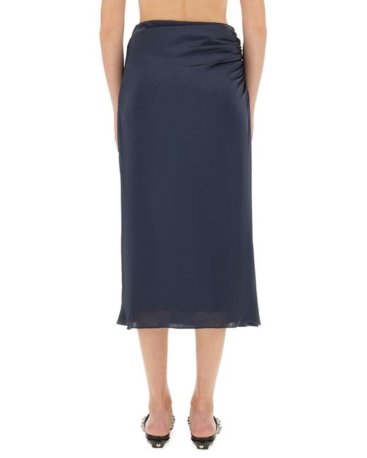 Theory Blue Draped Midi Skirt With Side Ruching Detail
