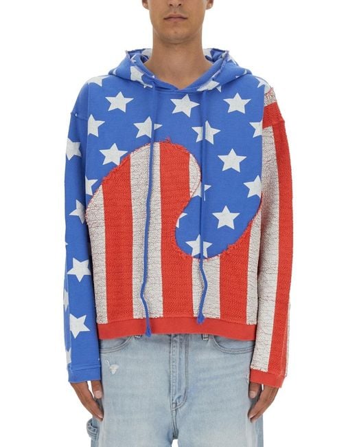 ERL Blue Stars And Stripes Swirl Sweatshirt Cotton Sweatshirts for men