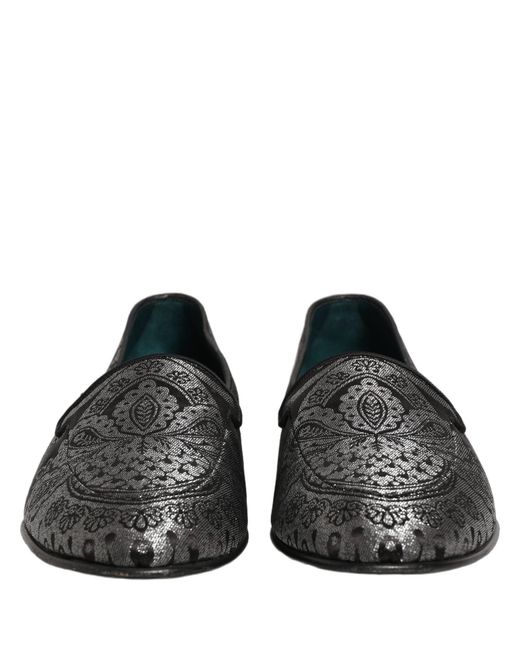 Dolce & Gabbana Black Jacquard Leather Slip On Loafers Shoes for men