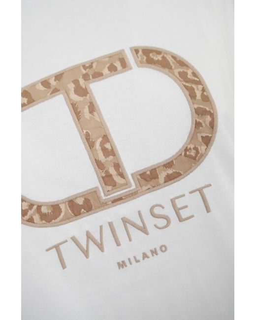 Twin Set White Cotton T-shirt With Animalier Logo
