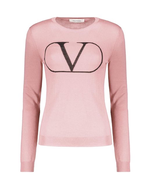 Valentino Garavani Pink Long Sleeve Crew-Neck Sweater