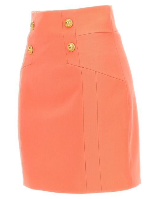 Balmain Orange Logo Button Skirt Skirts