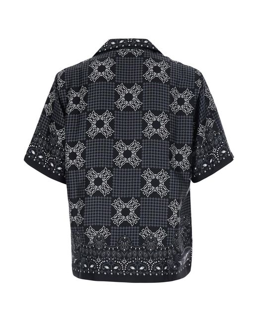 Amiri Black Bowling Shirt Cuban Collar Silk for men