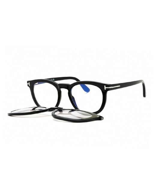Tom Ford Black Eyeglasses Round Full Rim, Frame And Clear- Clip-On Photochromic Lens Ft5993-B005 for men