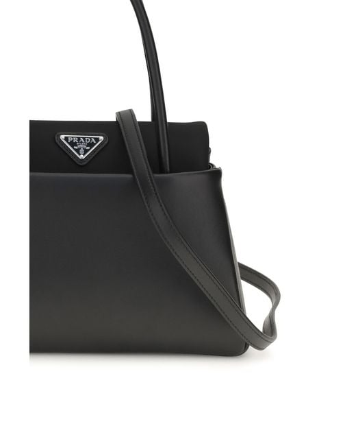 Prada Black Top Handle Bag With Triangle Logo Calf Leather Bos Taurus Handbags