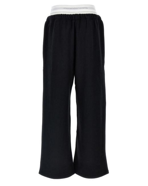 T By Alexander Wang Black Wide Leg W/ Logo Elastic Exposed Brief' Joggers