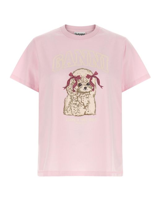 Ganni Pink Printed T-Shirt