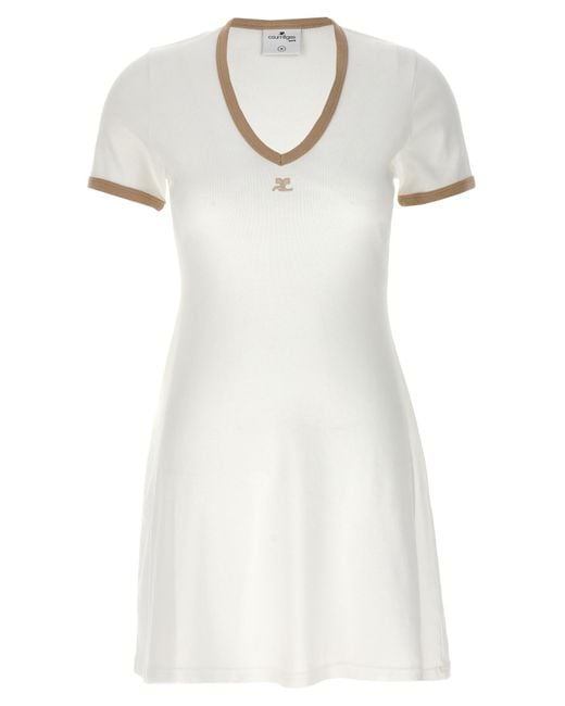 Courreges White Logo Embroidery Dress