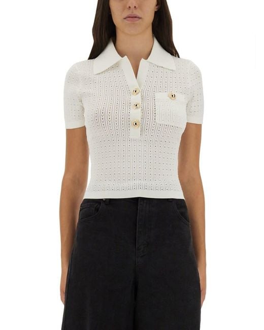 Self-Portrait White Perforated Knit Top
