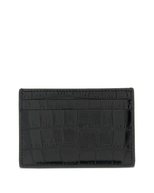 Tom Ford Black T Line Glossy Crocodile-Print Calf Leather Card Holder With Embossed Logo for men