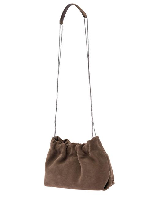 Brunello Cucinelli Brown 'Soft' Shoulder Bag With Precious Chain
