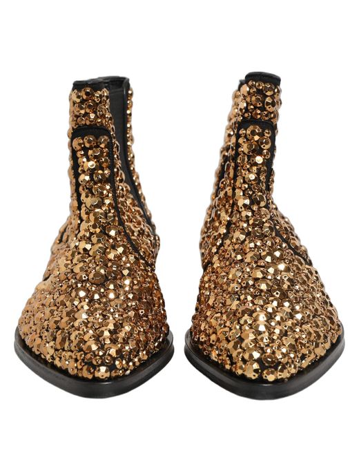 Dolce & Gabbana Brown Embellished Chelsea Ankle Boots Shoes Leather for men