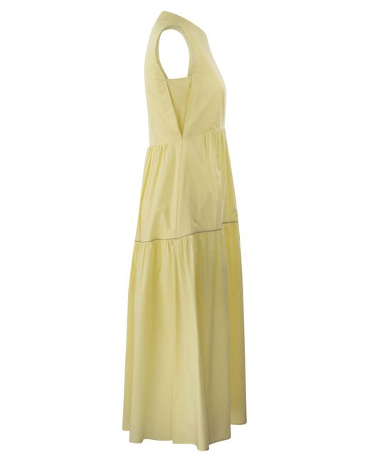 Peserico Yellow Midi Dress In Light Stretch Cotton Satin