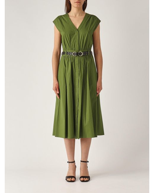 Michael Kors Green Cotton Popeline Midi Dress Dress