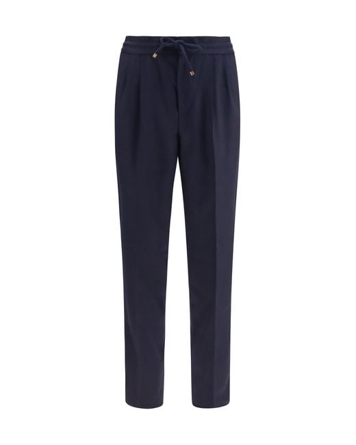 Brunello Cucinelli Blue Virgin Wool Pants Fleece Ovis Aries for men