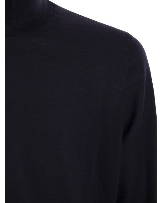 Brunello Cucinelli Blue Lightweight Turtleneck Sweater In Cashmere And Silk for men