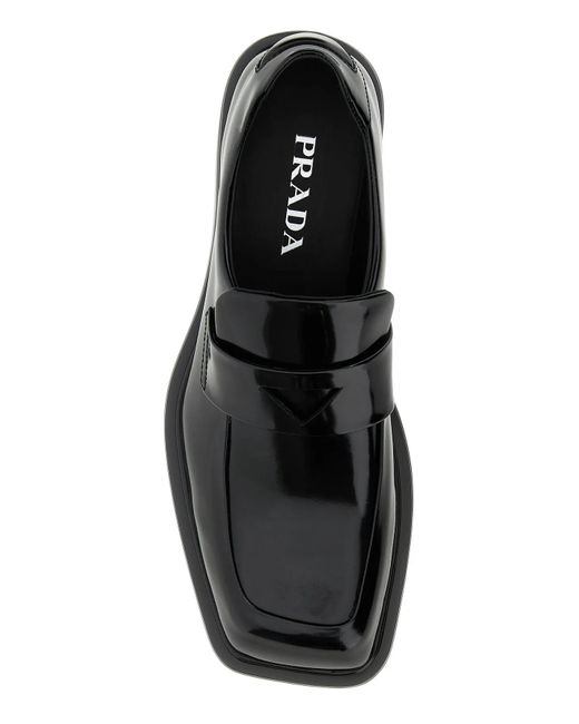 Prada Black Triangle-Patch Leather Loafers