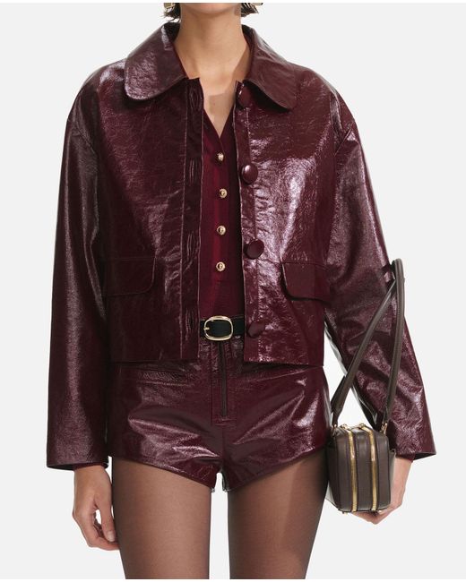 Self-Portrait Red Burgundy Leather Jacket