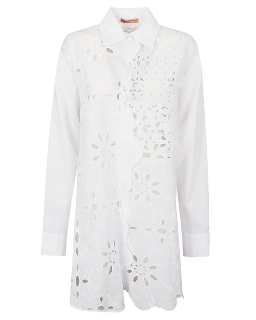 Ermanno Scervino White Floral Perforated Oversized Shirt
