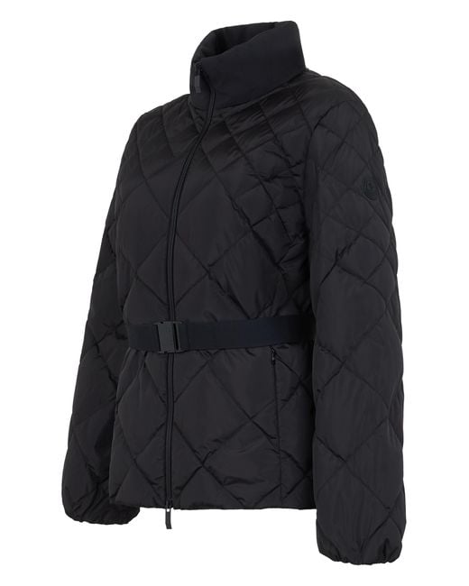 Moncler Black Quilted Belted Jacket Polyamide Puffer