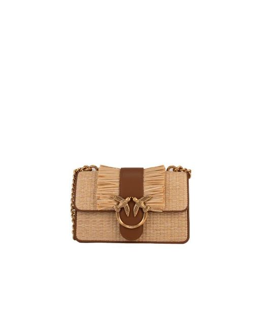 Pinko Multicolor Mini Love Light Bag In Raffia And Leather With Fringes