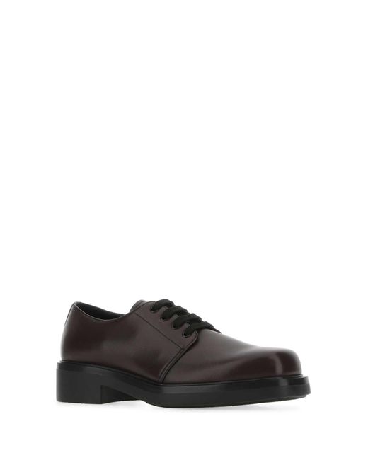 Prada Gray Aubergine Leather Lace-Up Shoes for men