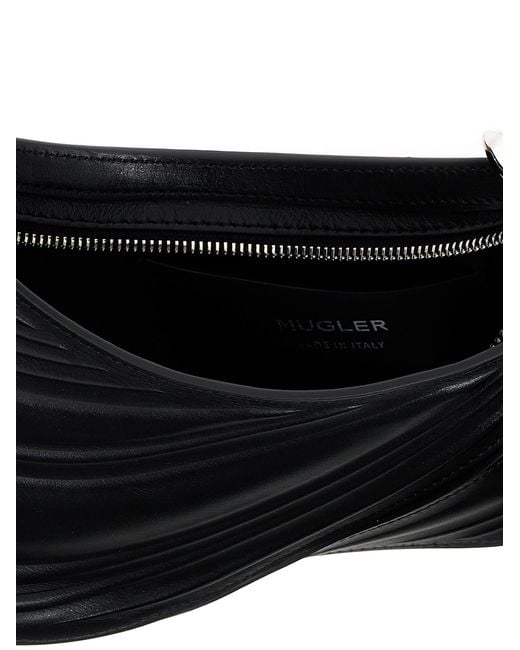 Mugler Black Small Embossed Spiral Curve 01 Handbag