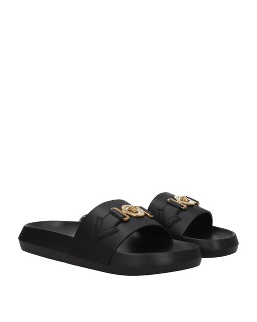 Versace Black Leather Slippers for men