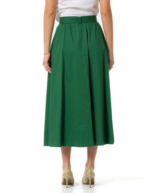 Liu Jo Green Buttoned Midi Skirt