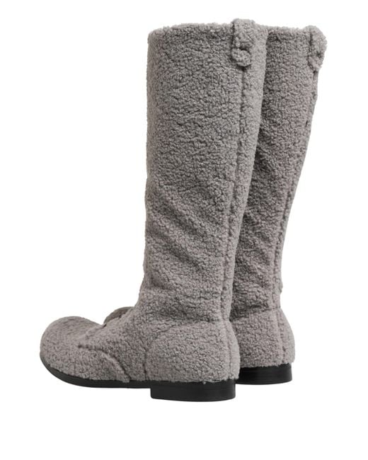 Dolce & Gabbana Gray Shearling Lace Up Knee High Boots Shoes Riccio for men
