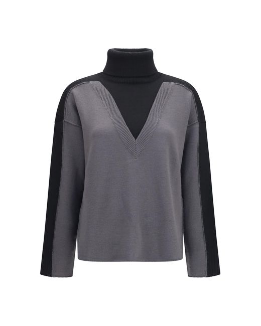 MM6 by Maison Margiela Gray Two-Tone High-Neck Sweater Merino Wool Ovis Aries